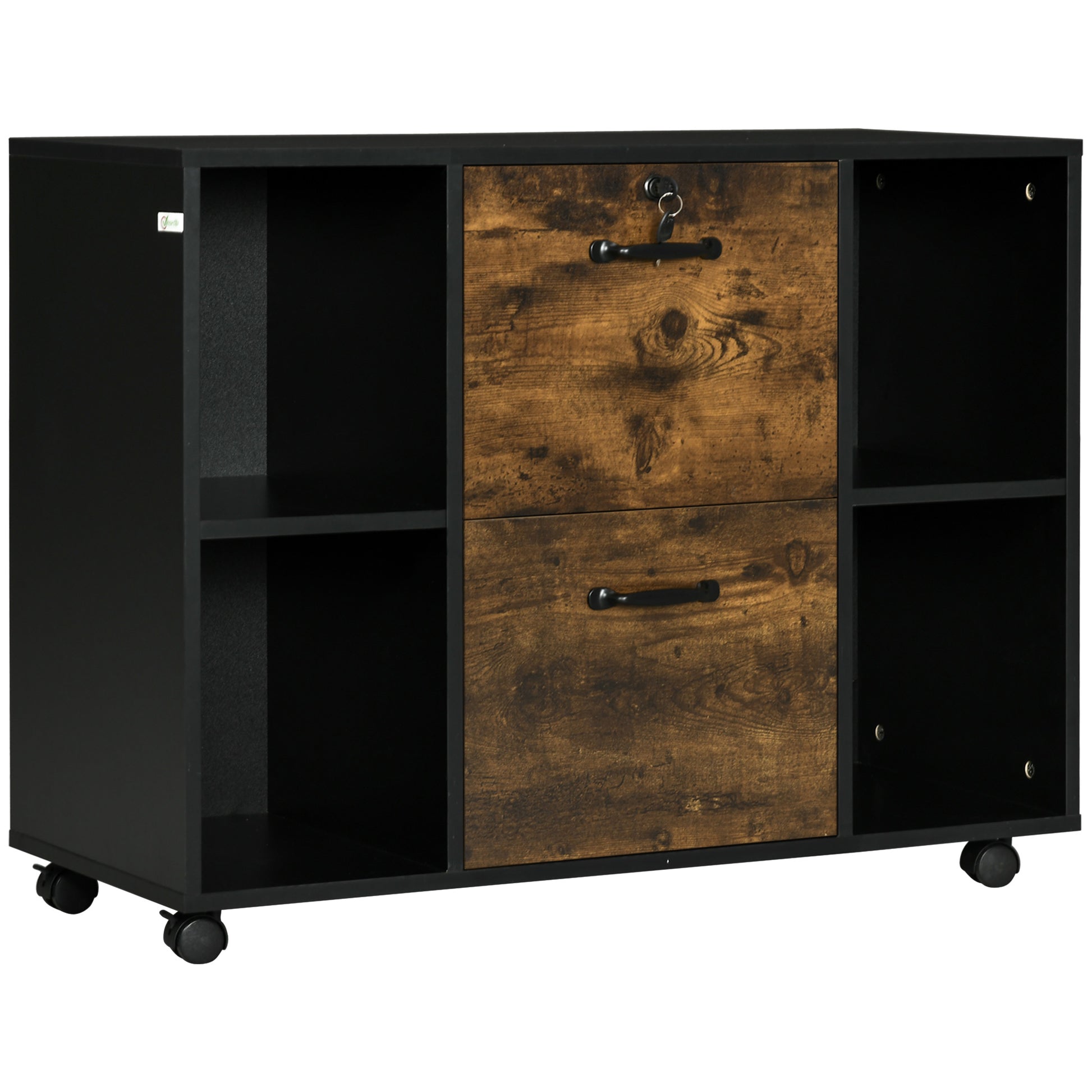 Lateral Filing Cabinet with Wheels and Lockable Drawer, File Cabinet, Mobile Printer Stand with Open Shelves for Letter 