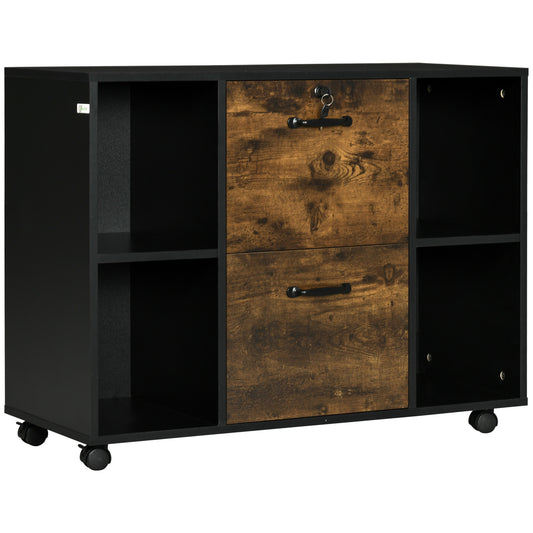 Lateral Filing Cabinet with Wheels and Lockable Drawer, File Cabinet, Mobile Printer Stand with Open Shelves for Letter 
