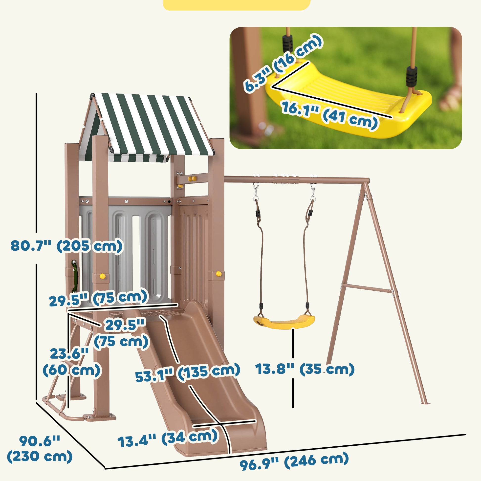 Qaba 4-in-1 Kids Swing Set for Playground with Slide, Covered Fort, Climbing Ladder, Ground Stakes, for Kids Ages 3-8, B