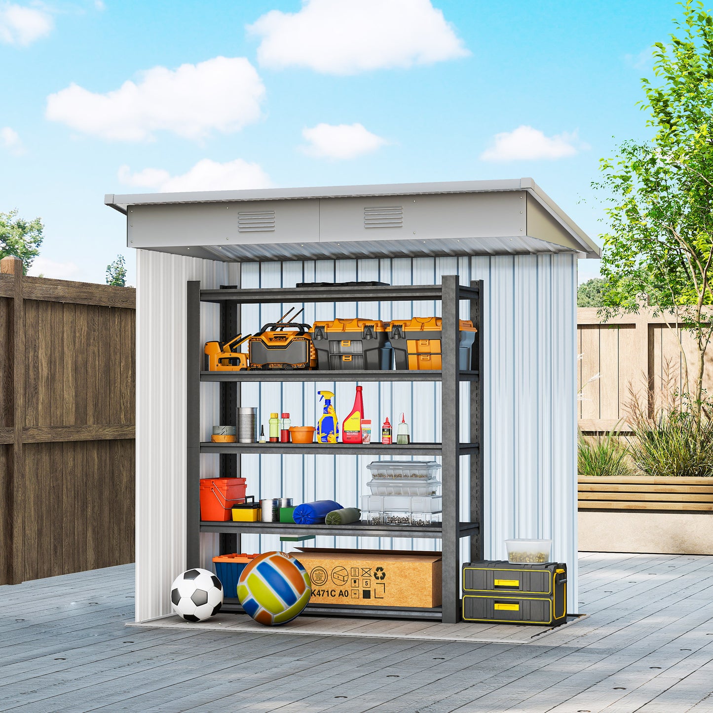 6' x 4' Outdoor Storage Shed, Metal Garden Shed with Lockable Sliding Doors and Vents, Yellow