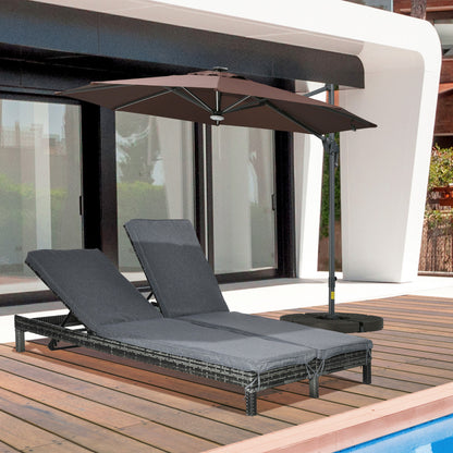 Wicker Double Chaise Lounge Chair Outdoor Recliner 2 Person Rattan Patio Reclining Sunbed Furniture Cushioned w/Adjustab