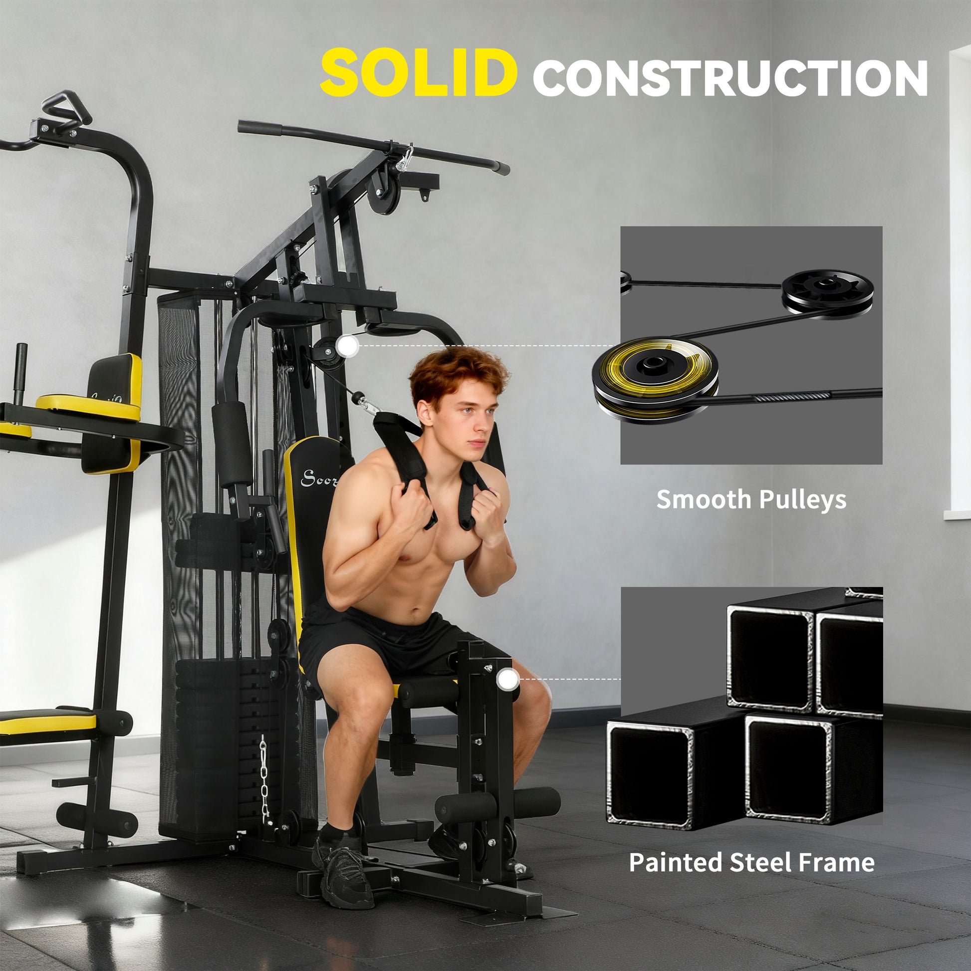 Soozier Multifunction Power Tower for Back, Chest, Arms & Leg Workouts All-in-One Home Gym with Weight Stack and Pulley 