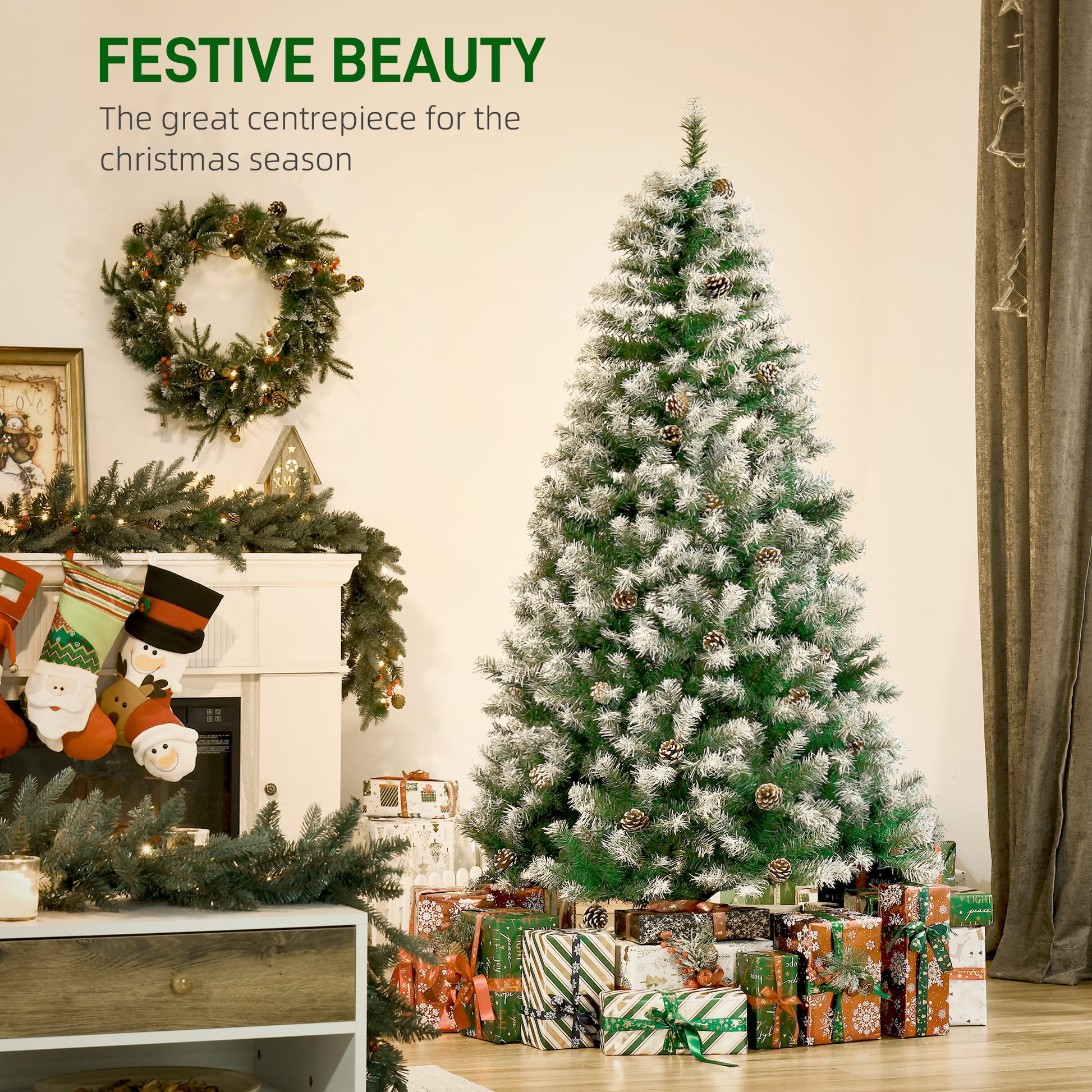 6ft Snow Flocked Artificial Christmas Tree, Unlit Full Fir Tree with Automatic Open, 800 Realistic Branches and 61 Pine 