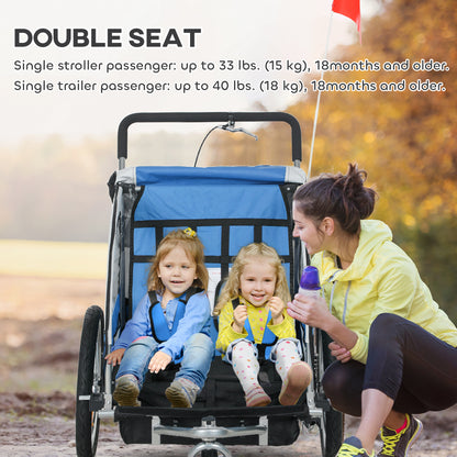 VarietyKart 2-in-1 Bike Trailer for Kids, Foldable 2-Seat Baby Stroller with 5-Point Harness, Rubber Wheels, Storage Bag