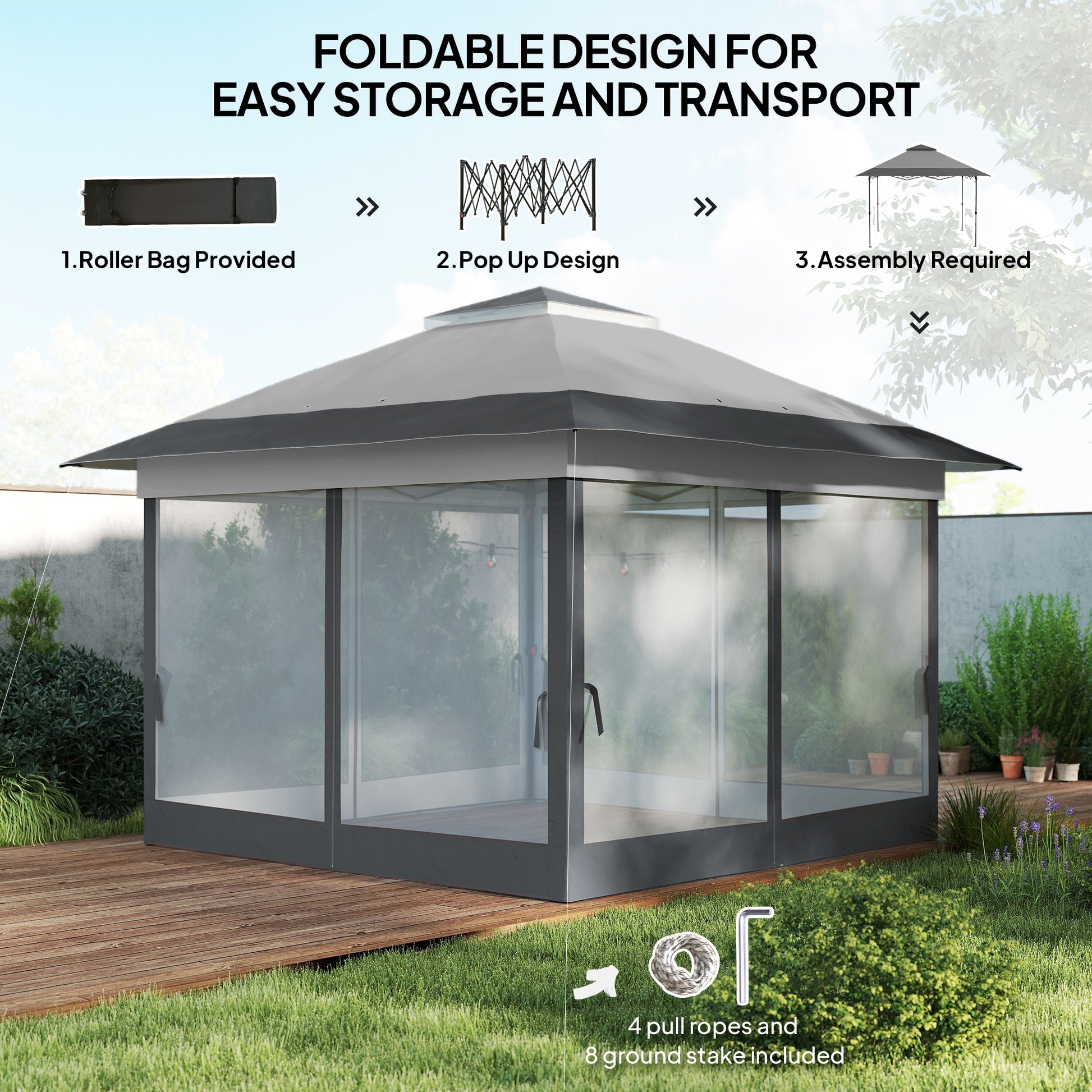 12' x 12' Foldable Pop-up Party Tent Instant Canopy Sun Shade Gazebo Shelter with Steel Frame, Dark Grey