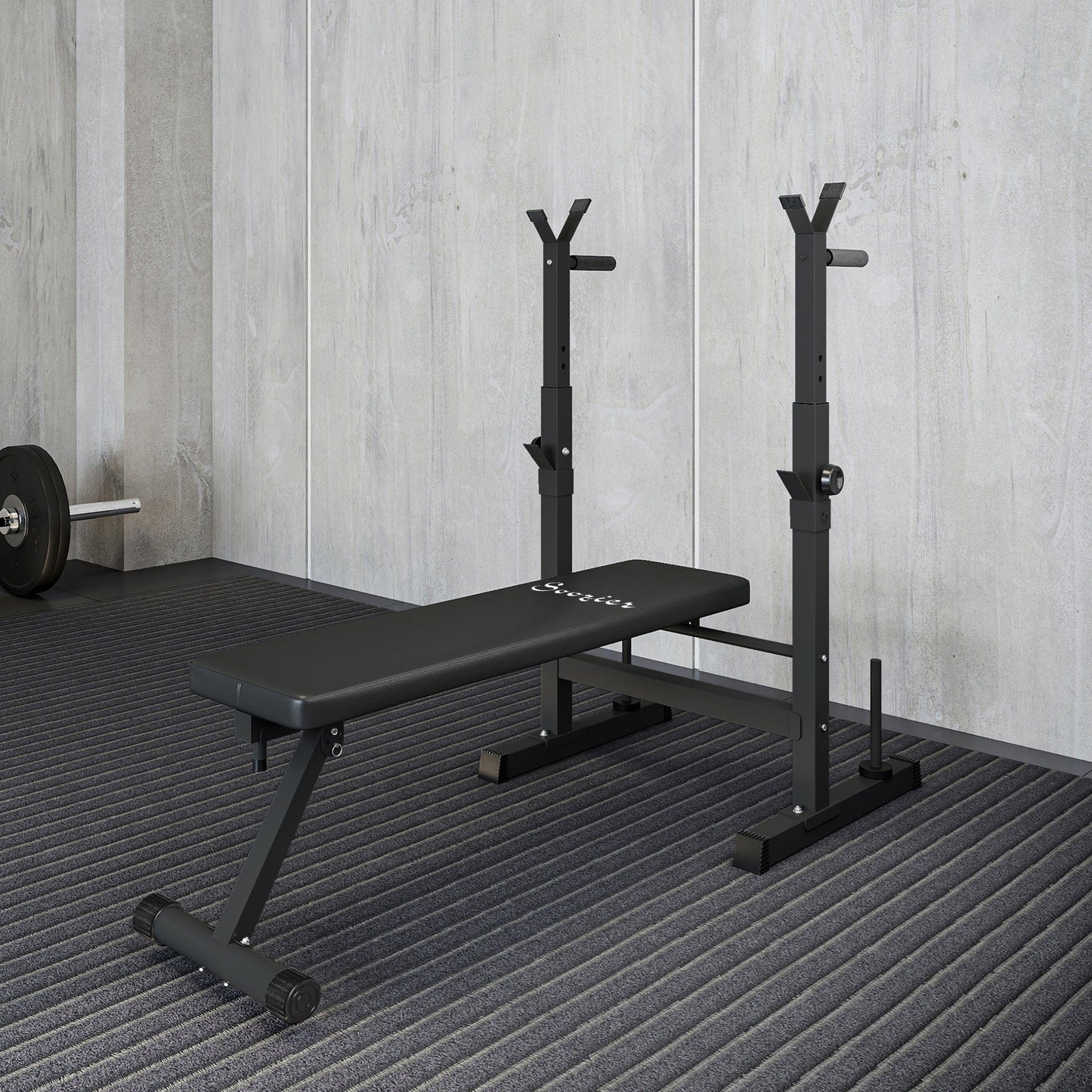 Soozier Adjustable Weight Bench, Foldable Bench Press with Barbell Rack and Dip Station for Home Gym, Strength Training 