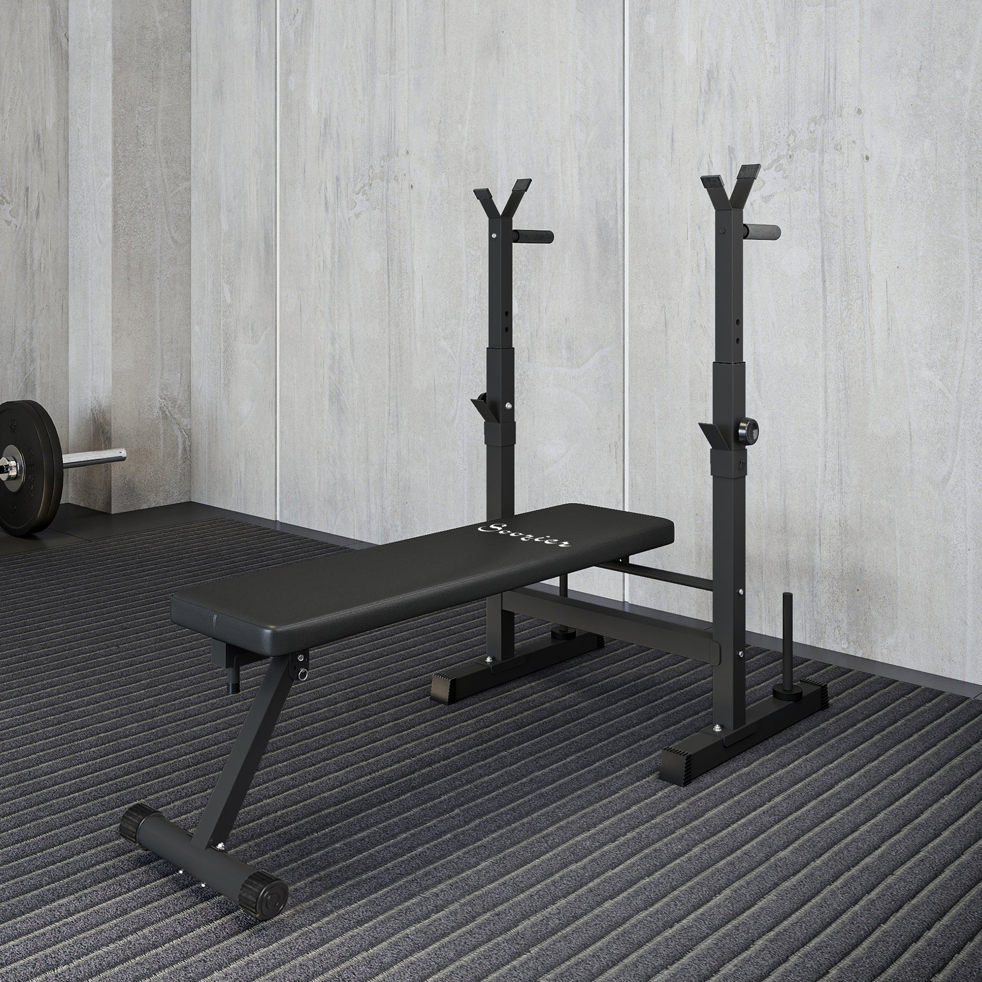 Soozier Adjustable Weight Bench, Foldable Bench Press with Barbell Rack and Dip Station for Home Gym, Strength Training 