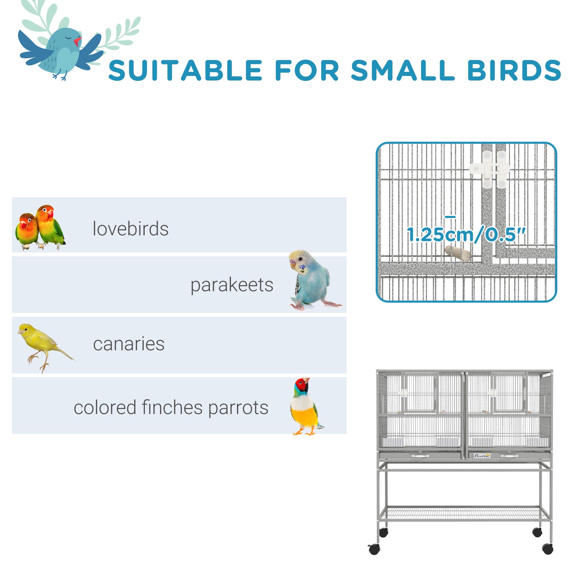 Large Double Rolling Metal Bird Cage Bird House w/ Removable Tray Storage Shelf