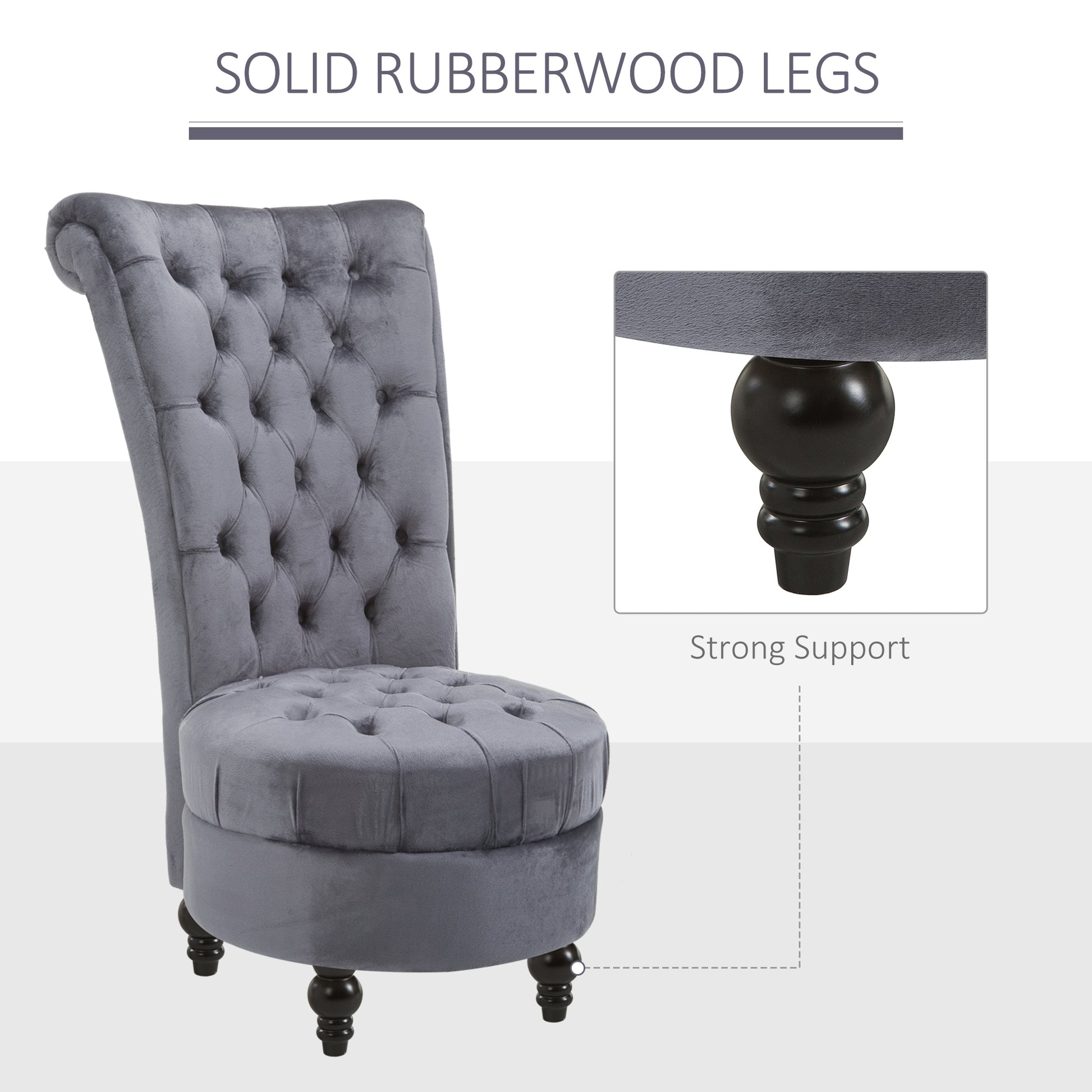 45" Tufted High Back Velvet Accent Chair Living Room Soft Padded Couch Lounge Ash Grey