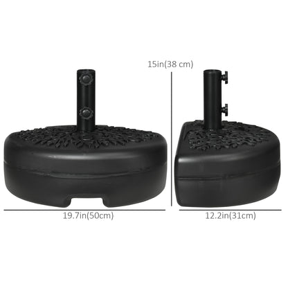 Plastic Half Round Umbrella Base, Sand or Water Filled Half Patio Umbrella Stand Holder 40lb Water or 46lb Sand, Black