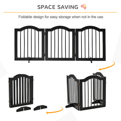 24"H Foldable Dog Gate, 3 Panels Freestanding Pet Gate Barriers Indoor with Support Feet, Puppy Fence for Small Dogs, Bl