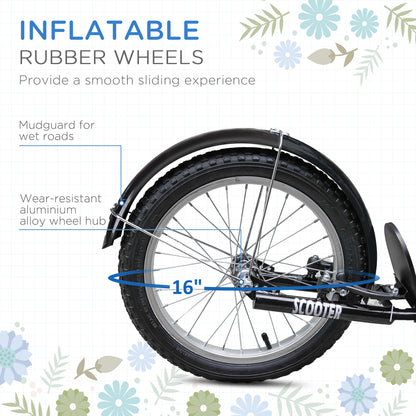 VarietyKart Kick Scooter with Adjustable Handlebar, Kids Scooter with 2 Brakes Basket Cupholder 16" Inflatable Rubber Ty