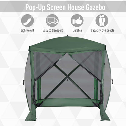 Pop-Up Tent, Foldable Screen Tent with Carry Bag, Zippered Door and Ground Stakes, Fits 3-4 People, Green