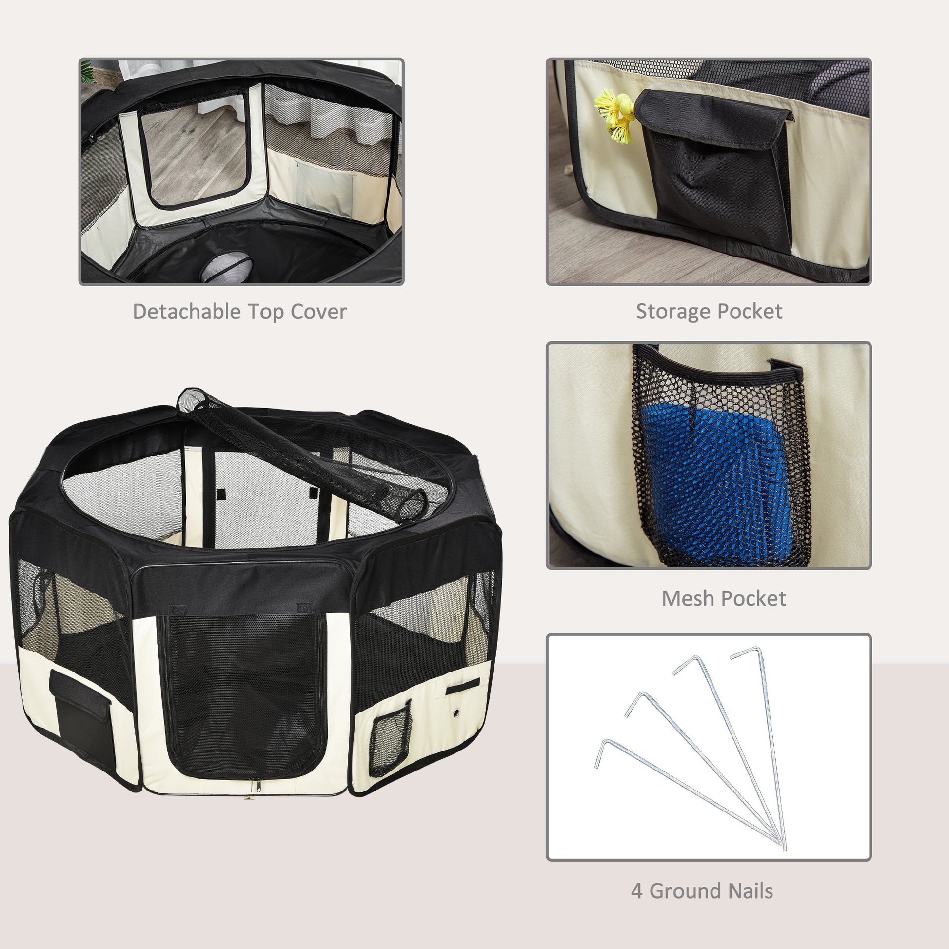 49.2-inch Soft Pet Playpen Folding Dog Pen Outdoor with Bag