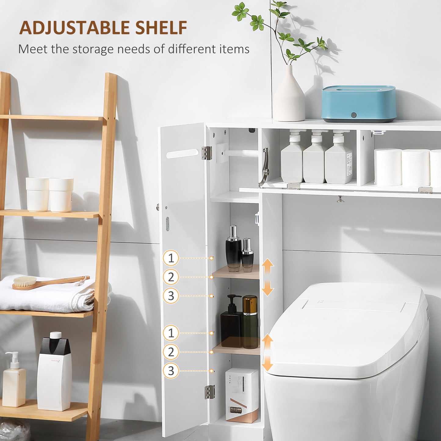 Over the Toilet Storage Cabinet, Freestanding Bathroom Organizers Cabinet with Flip Up Door and Adjustable Shelves for L