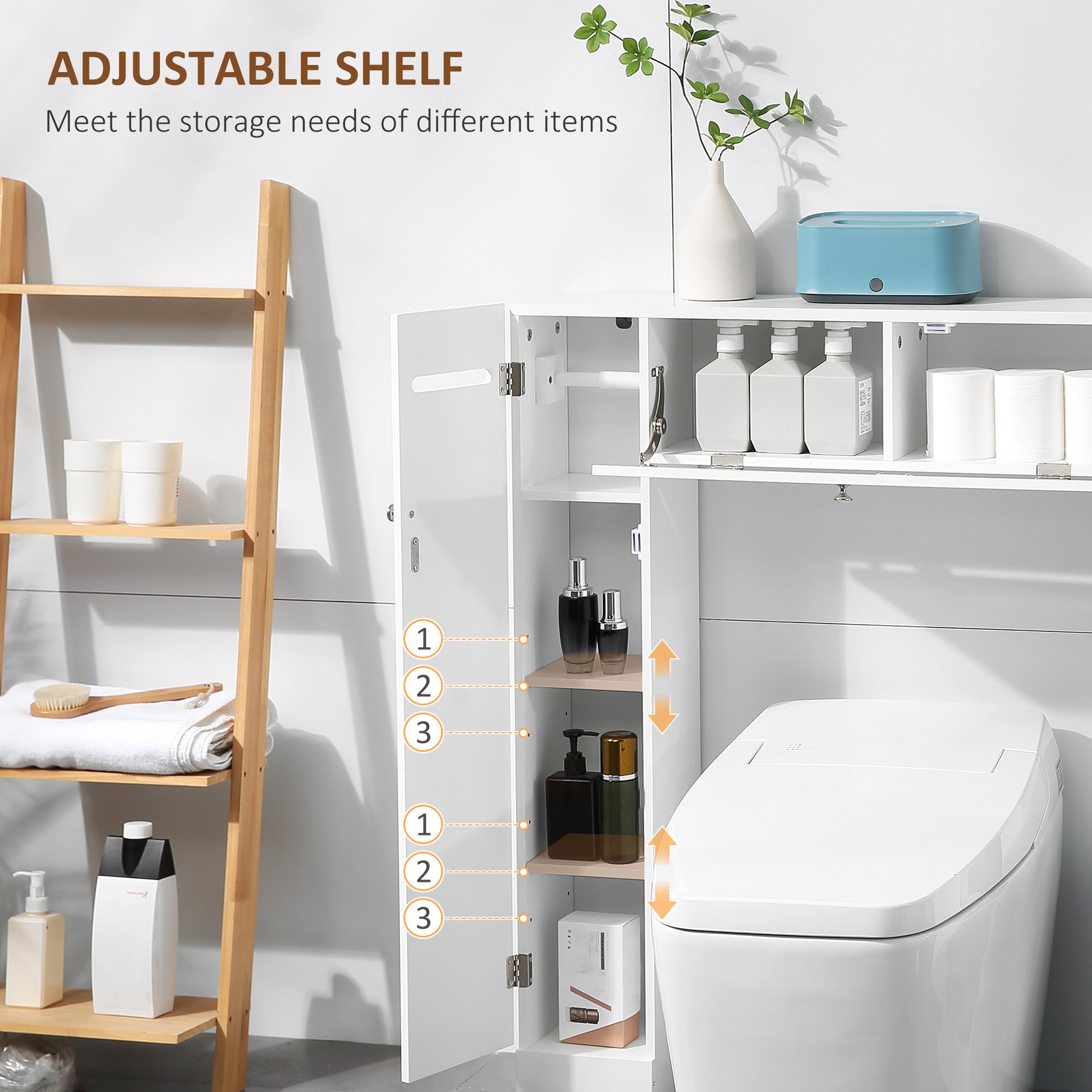 Over the Toilet Storage Cabinet, Freestanding Bathroom Organizers Cabinet with Flip Up Door and Adjustable Shelves for L