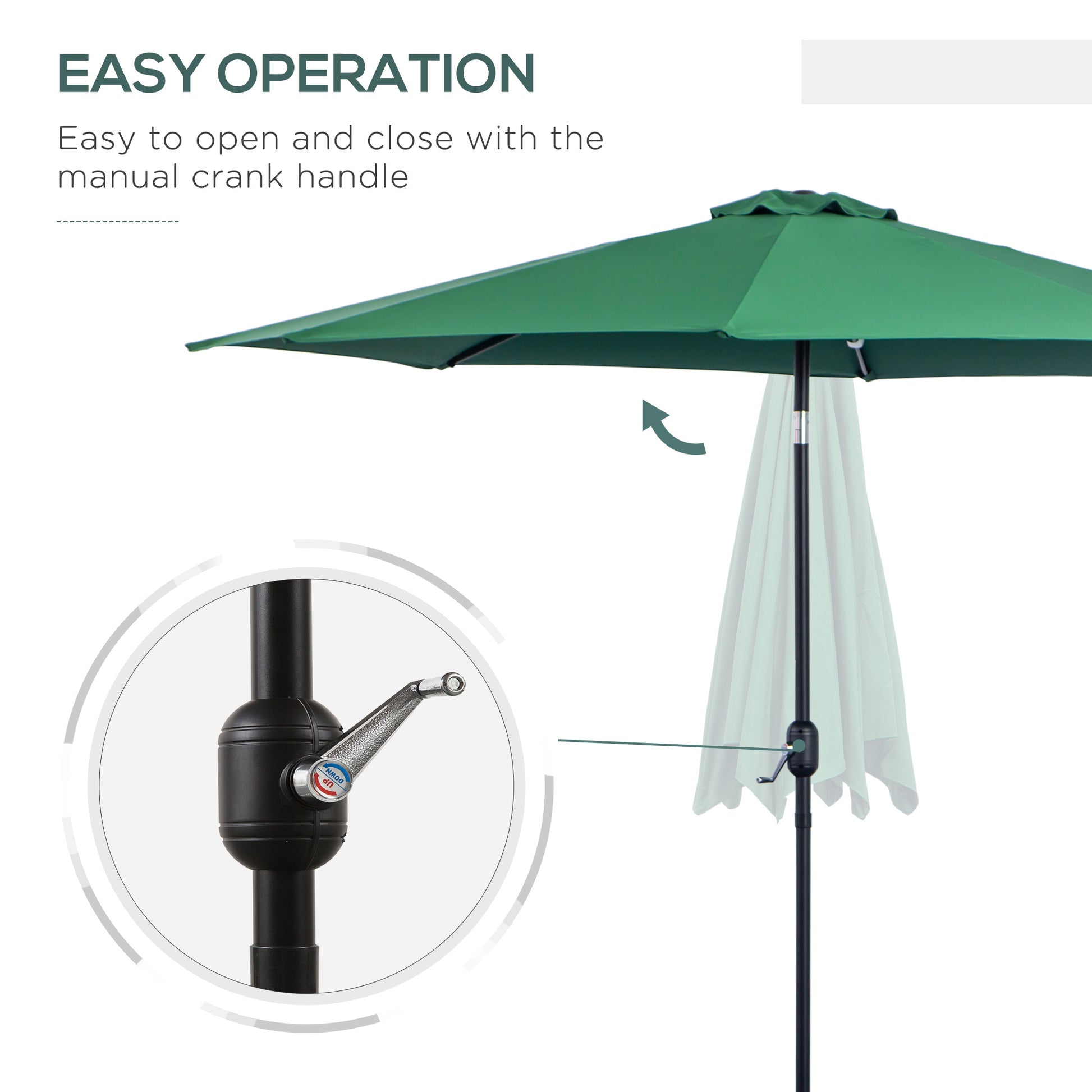 10' x 8' Round Market Umbrella, Patio Umbrella with Crank Handle and Tilt, Outdoor Parasol for Garden, Bench, Lawn, Gree