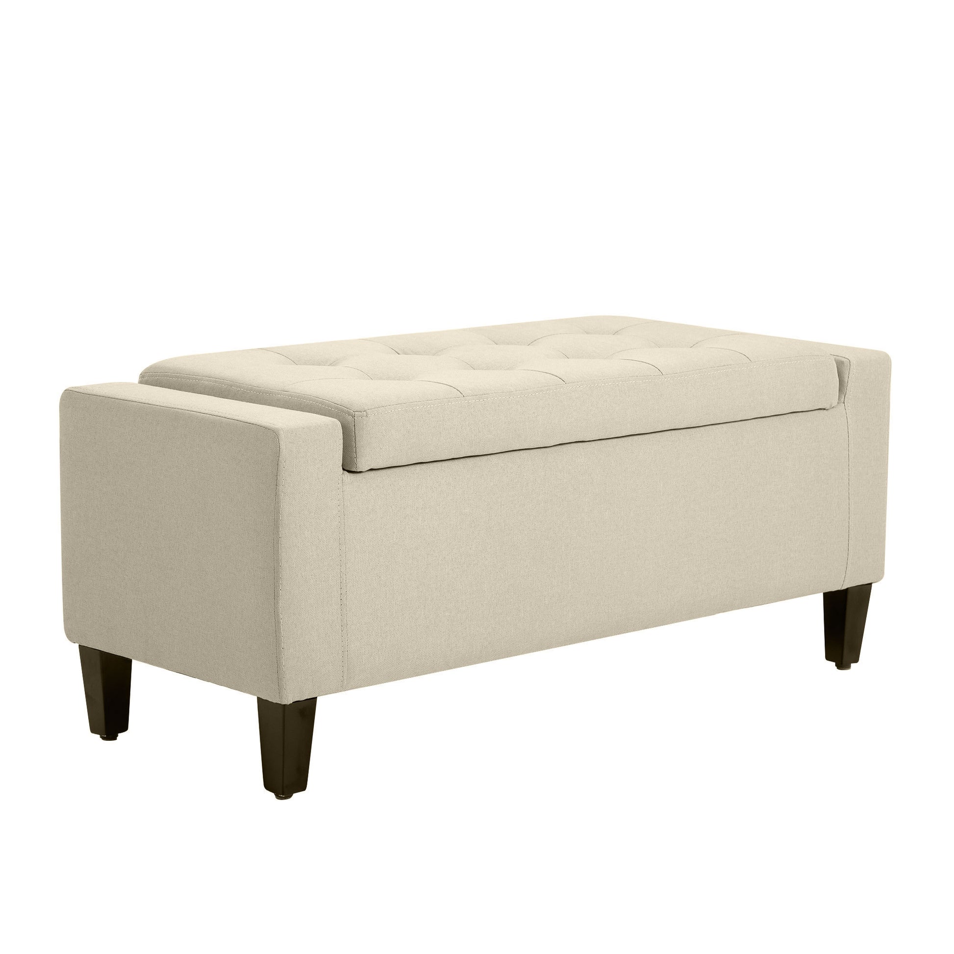36" Storage Ottoman Bench, Linen-Look Fabric End of Bed Bench with Solid Wood Frame and Legs, Tufted Storage Chest, Foot
