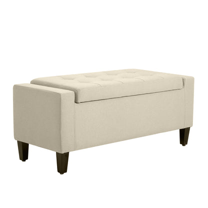 36" Storage Ottoman Bench, Linen-Look Fabric End of Bed Bench with Solid Wood Frame and Legs, Tufted Storage Chest, Foot