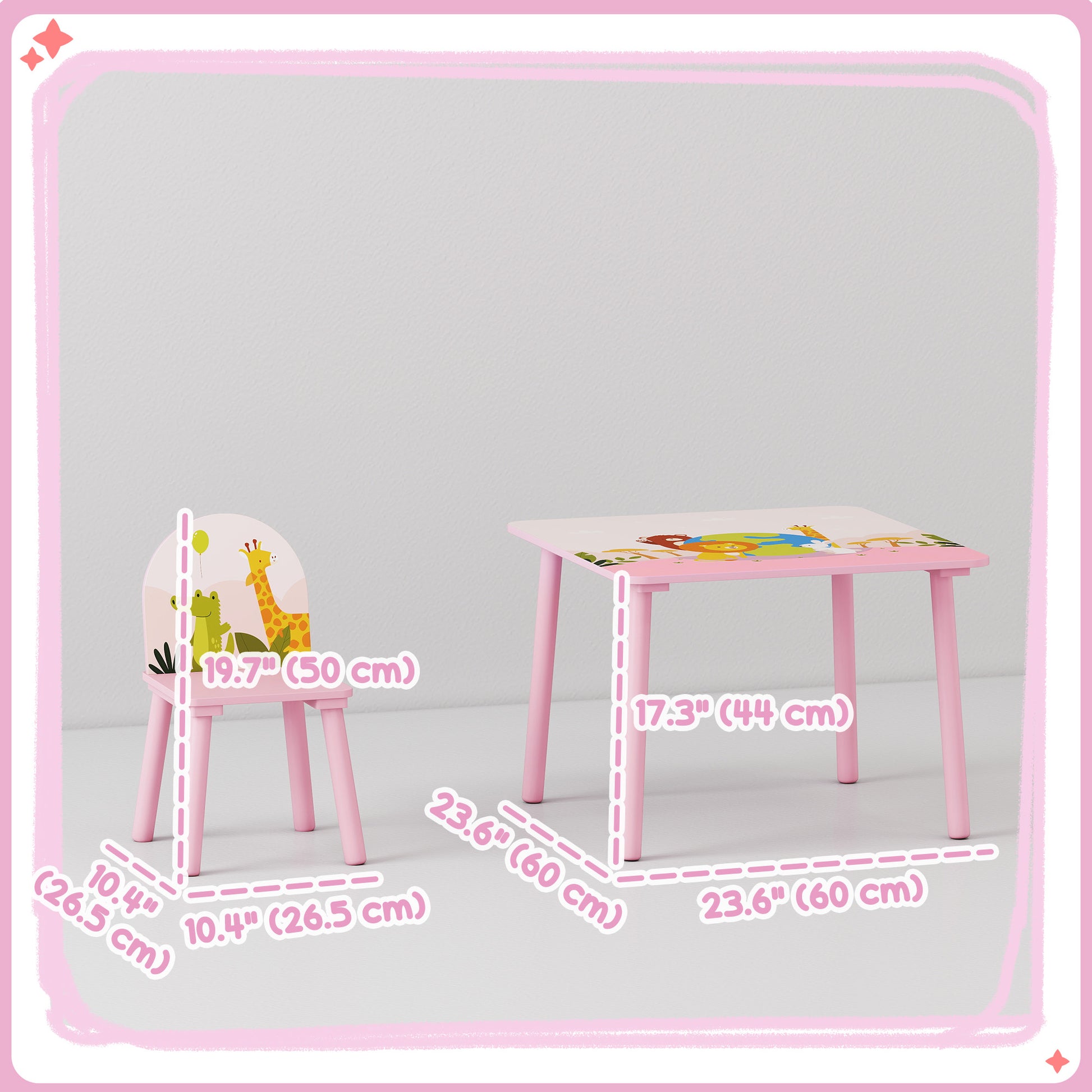 Qaba Kids Table and Chair Set, Toddler Table and 2 Chairs Set for Art, Craft, Reading, Learning, Pink