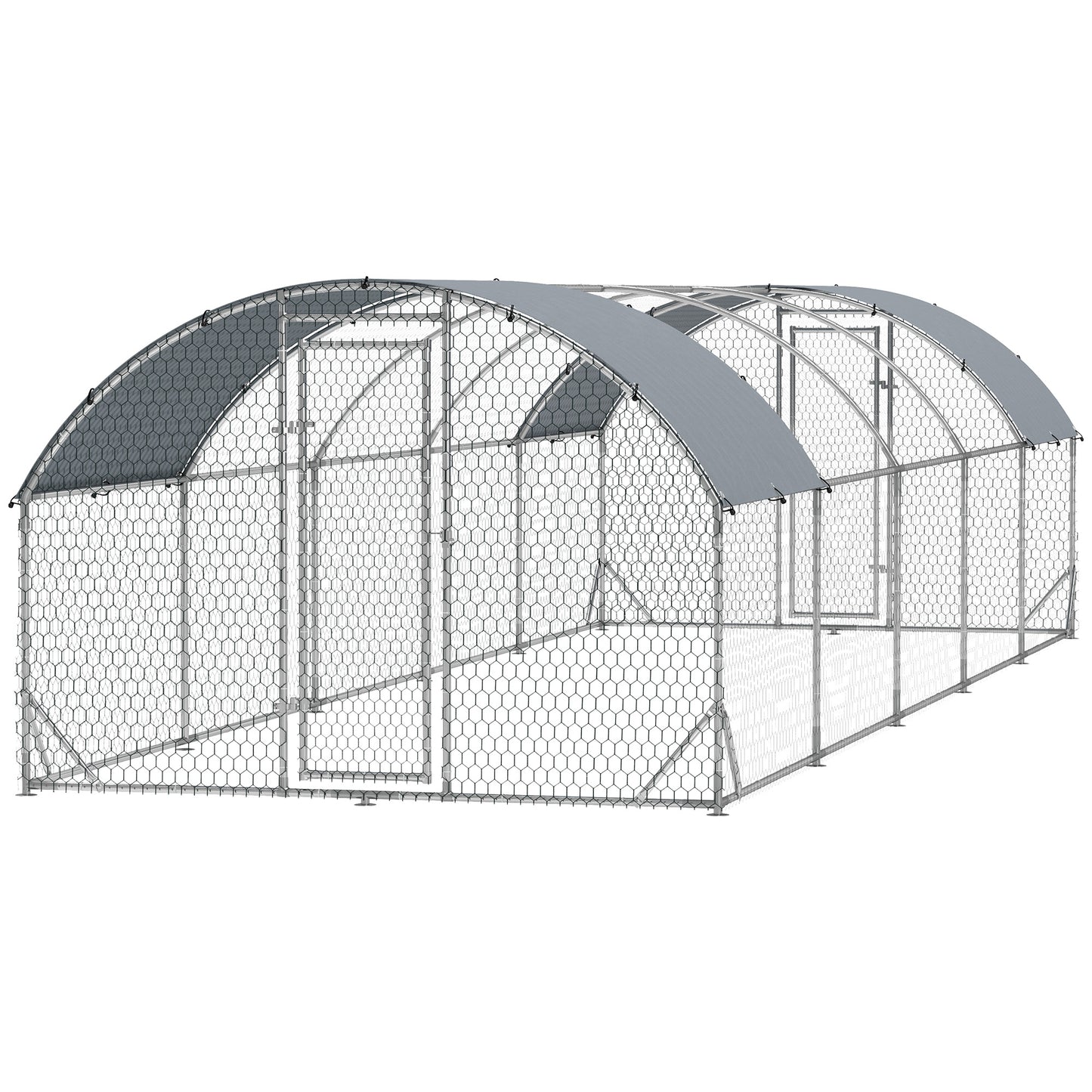 Galvanized Large Metal Chicken Coop Cage Walk-in Enclosure Poultry Hen Run House Playpen Rabbit Hutch with Cover for Out