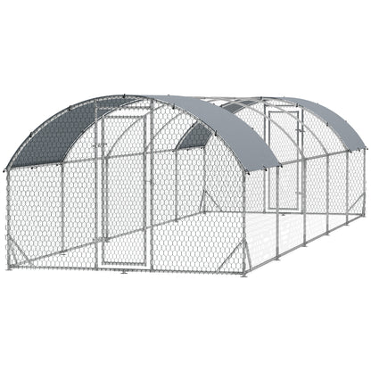 Galvanized Large Metal Chicken Coop Cage Walk-in Enclosure Poultry Hen Run House Playpen Rabbit Hutch with Cover for Out