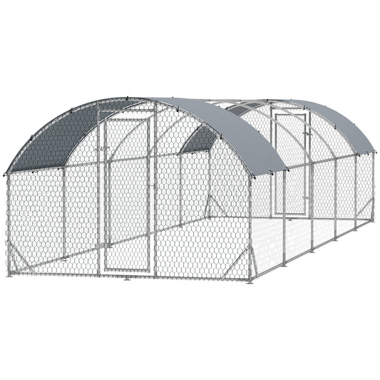 Galvanized Large Metal Chicken Coop Cage Walk-in Enclosure Poultry Hen Run House Playpen Rabbit Hutch with Cover for Out