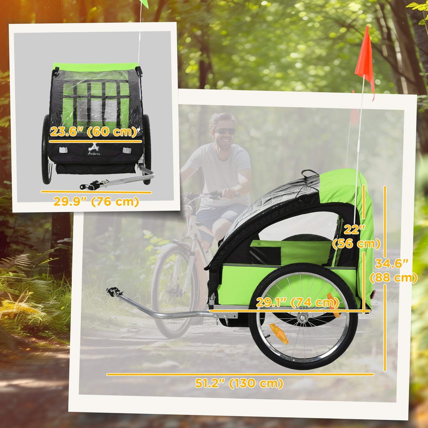 VarietyKart 2-Seat Child Bike Trailer for Kids with a Strong Steel Frame, 5-Point Safety Harnesses, & Comfortable Seat, 