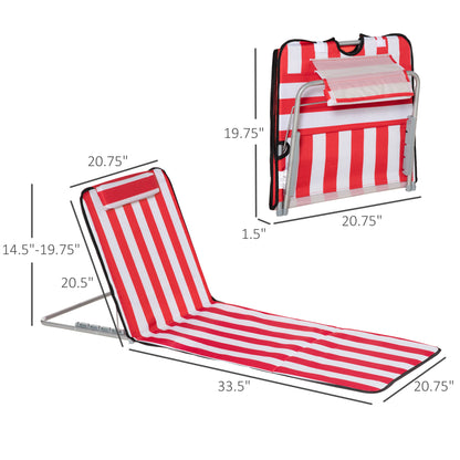 Set of 2 Beach Lounge Chair Sun Lounger, Folding Ground Beach Mat w/ Adjustable Back, Steel Frame, Head Pillow and Carry