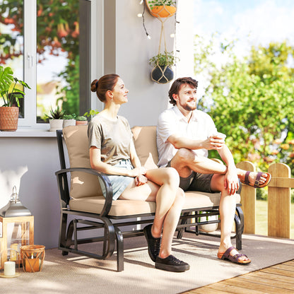 2-Person Outdoor Glider Chair, Patio Double Rocking Loveseat with Steel Frame and Cushions for Backyard, Garden and Porc