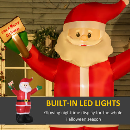 8ft Inflatable Christmas Santa Claus Holds Light Sign of Blessings, Blow-Up Outdoor LED Yard Display for Lawn Garden Par