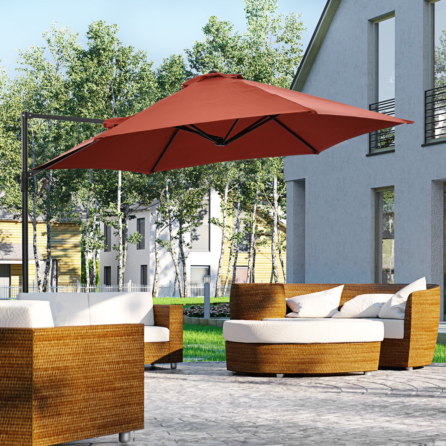 8.5FT Offset Patio Umbrella with 360° Rotation, Outdoor Cantilever Roma Parasol Hanging Sun Shade Canopy Shelter with Cr