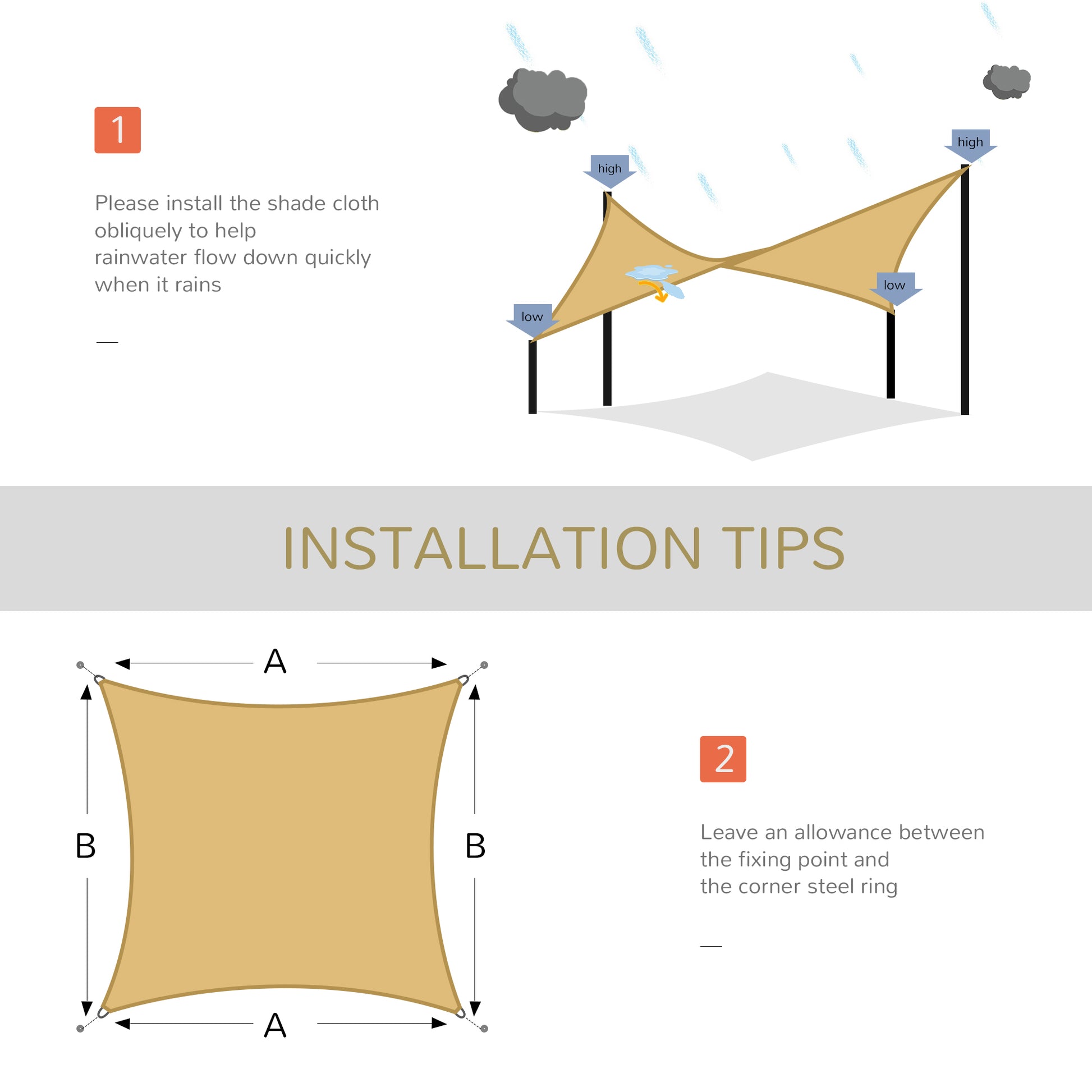 10ft x10ft Square Canopy Sun Shade Sail Garden Cover UV Protector Outdoor Patio Lawn Shelter with Carrying Bag Sand