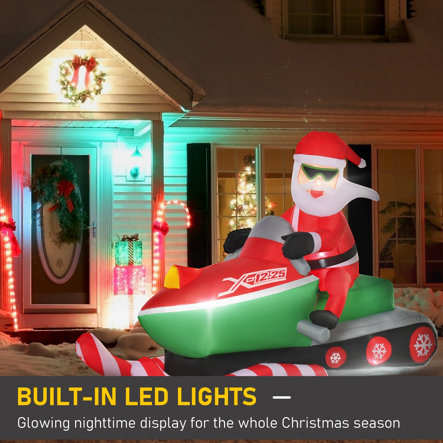 5.2ft Christmas Inflatable Santa Claus with Snowmobile, LED Lighted  for Home Indoor Outdoor Garden Lawn Decoration Part