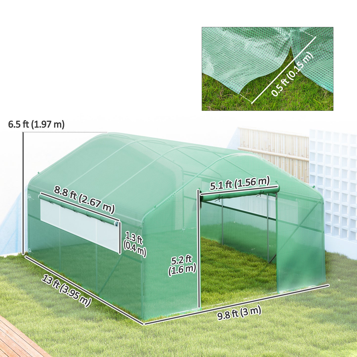 Walk-in Tunnel Greenhouse with Galvanized Steel Frame, Doors & Windows, Wind Resistant, Garden Planting Warm House, 13' 