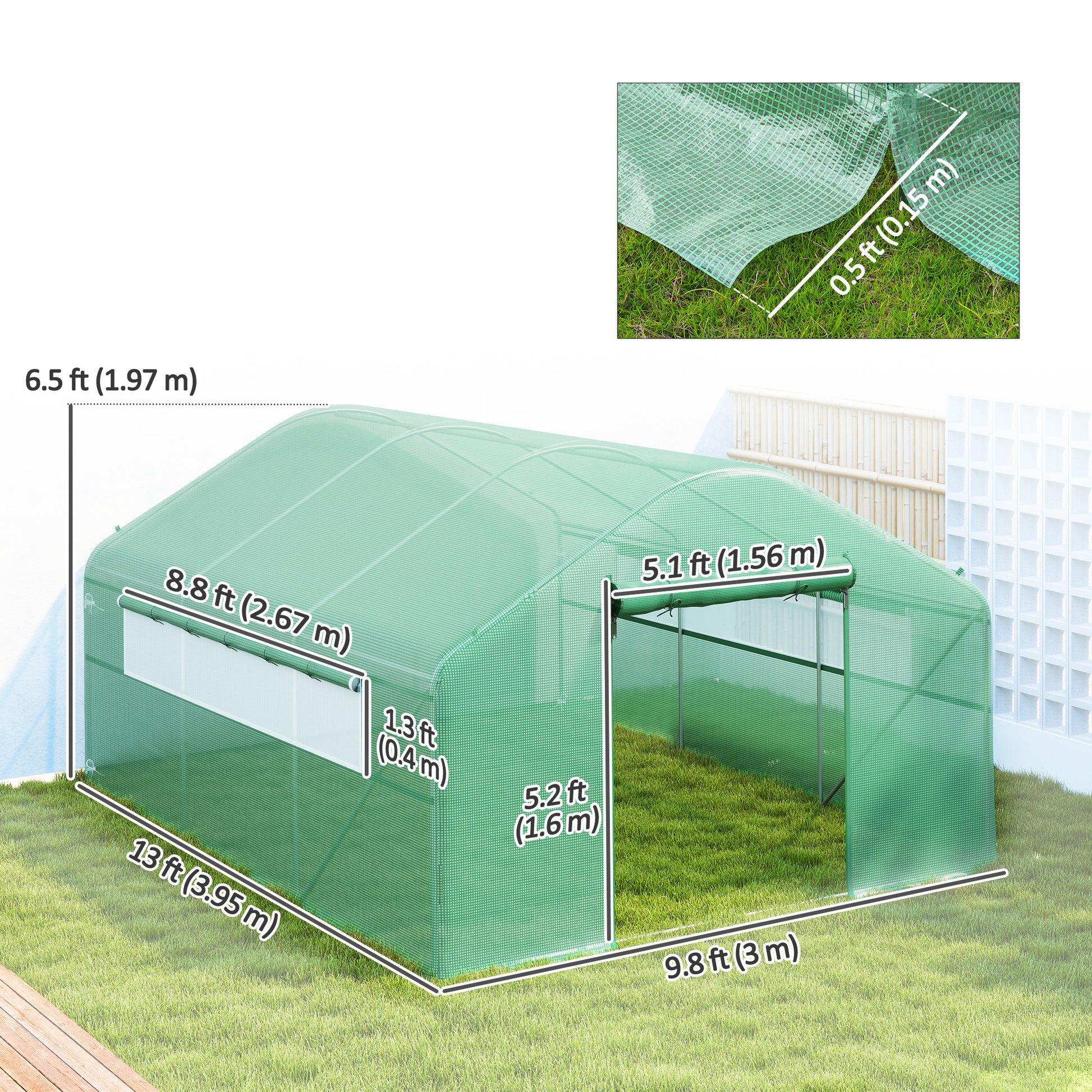 Walk-in Tunnel Greenhouse with Galvanized Steel Frame, Doors & Windows, Wind Resistant, Garden Planting Warm House, 13' 