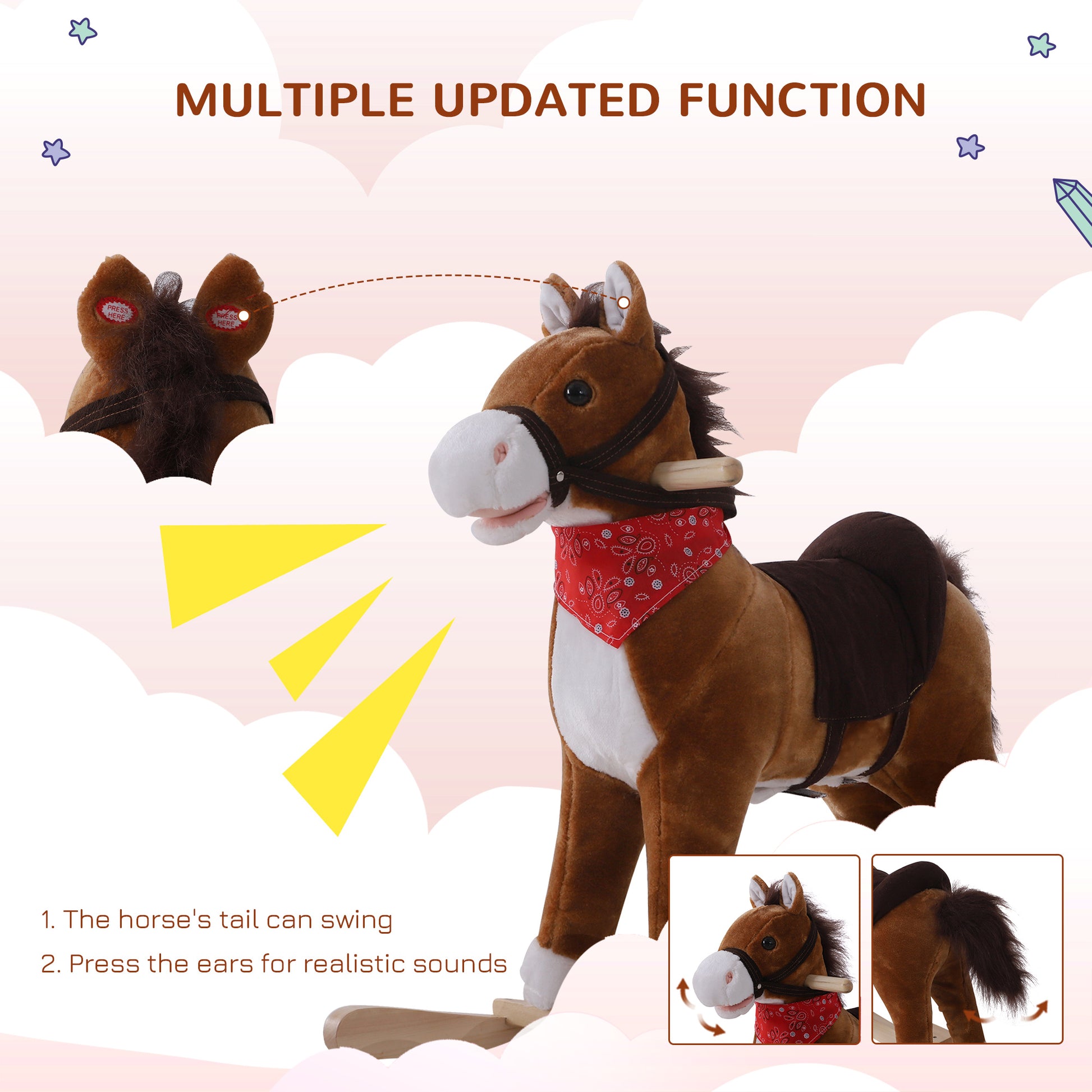 Qaba Kids Plush Rocking Horse Child Ride On Toy Rocker with Realistic Sounds Coffee
