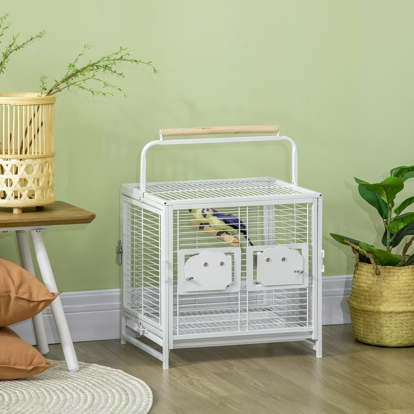 Bird Travel Carrier Cage, Portable Metal Bird Cage for Parrots Conures Cockatiel Parakeets with Stand Perch, Stainless S