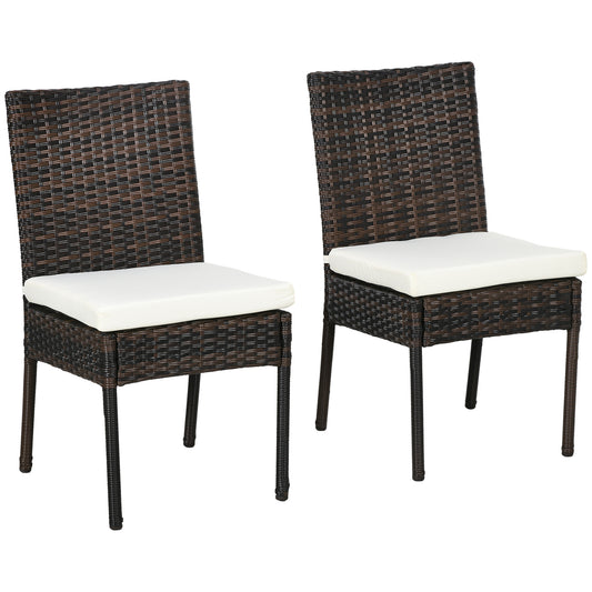PE Rattan Outdoor Dining Chairs with Cushion, Patio Wicker Dining Chair with Backrest, Brown