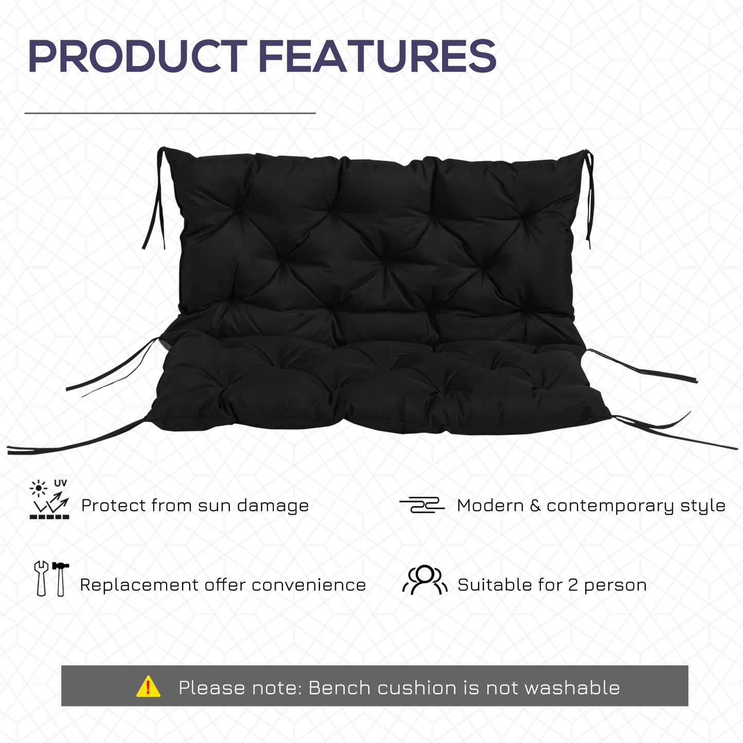 Porch Swing Cushion Garden Bench Cushion with Backrest, Non-Slip 2-seater Soft Pad, Swing Chair Mat Replacement for Indo