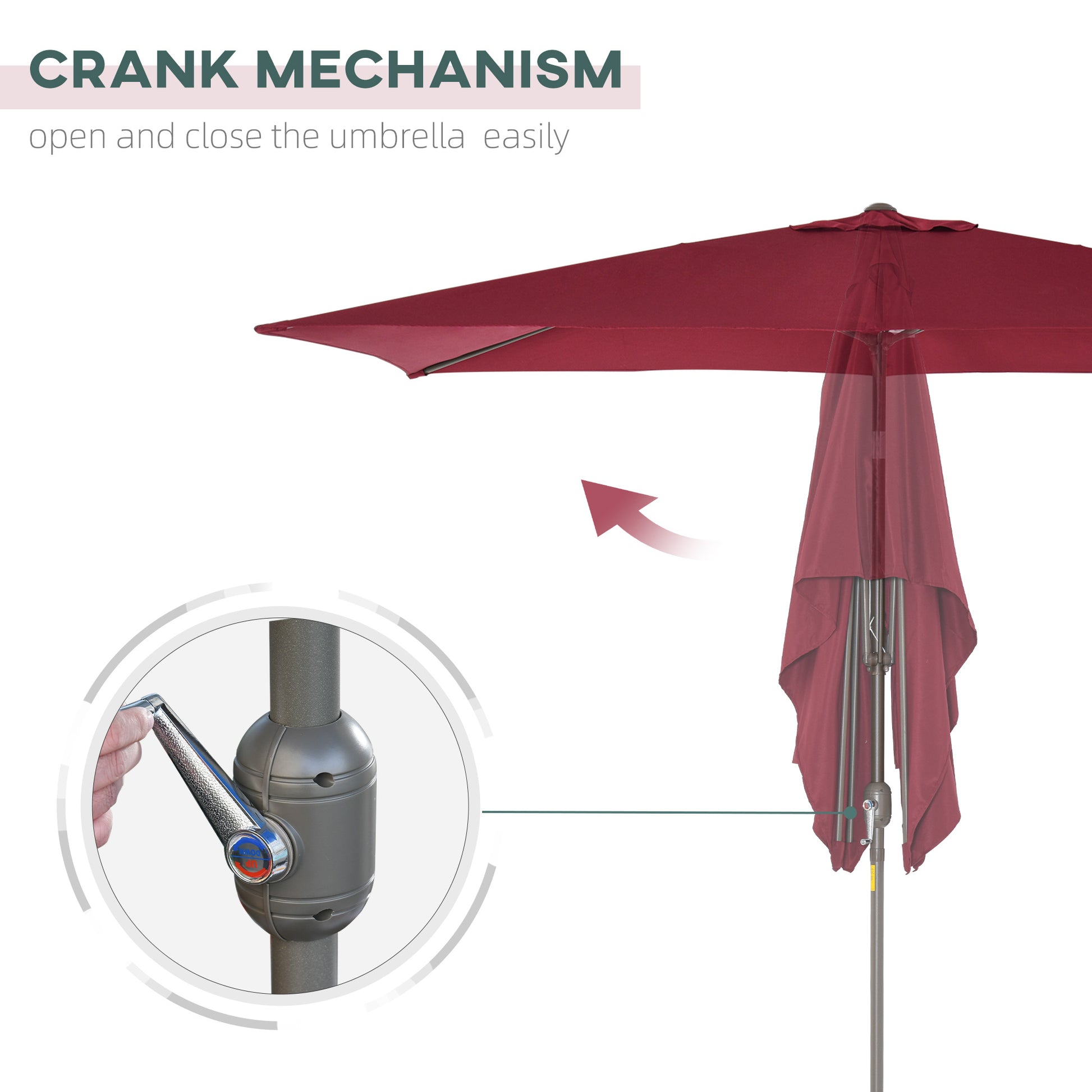 6.5x10ft Patio Umbrella, Rectangle Market Umbrella with Aluminum Frame and Crank Handle, Garden Parasol Outdoor Sunshade