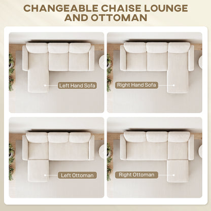 Sectional Sofa, L Shaped Couch, with Changeable Chaise or Ottoman, Cream White