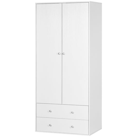 Armoire Wardrobe Closet with 2 Drawers, 71" Tall Wardrobe Cabinet with Hanging Rod, 2 Door Bedroom Armoires, Modern Clot