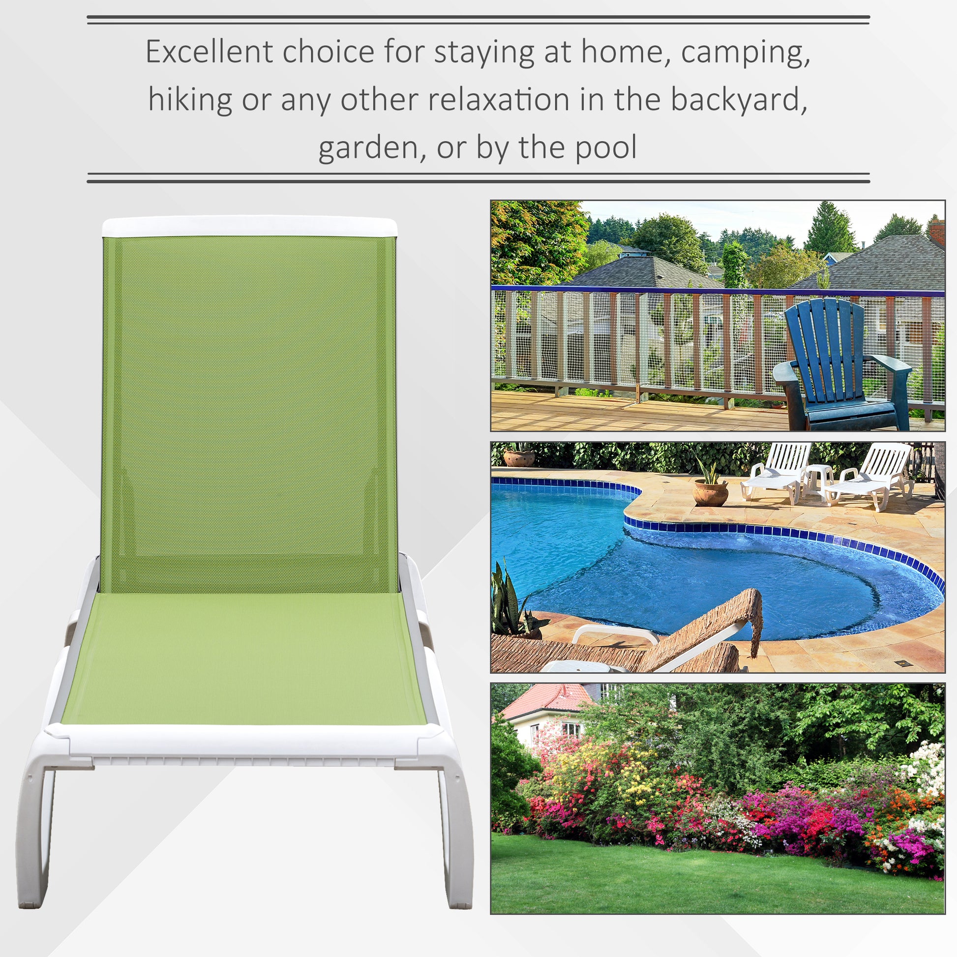 Outdoor Chaise Lounge Chair, Patio Aluminum Tanning Chair with 5-Level Adjustable Back, Portable Wheels, Breathable Mesh