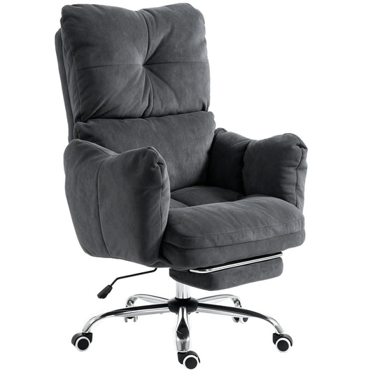 Office Chair with Foot Rest, Ergonomic Reclining Computer Gaming Chair w/ Snow Flannel Fabric, Thick Cushion, Dark Grey