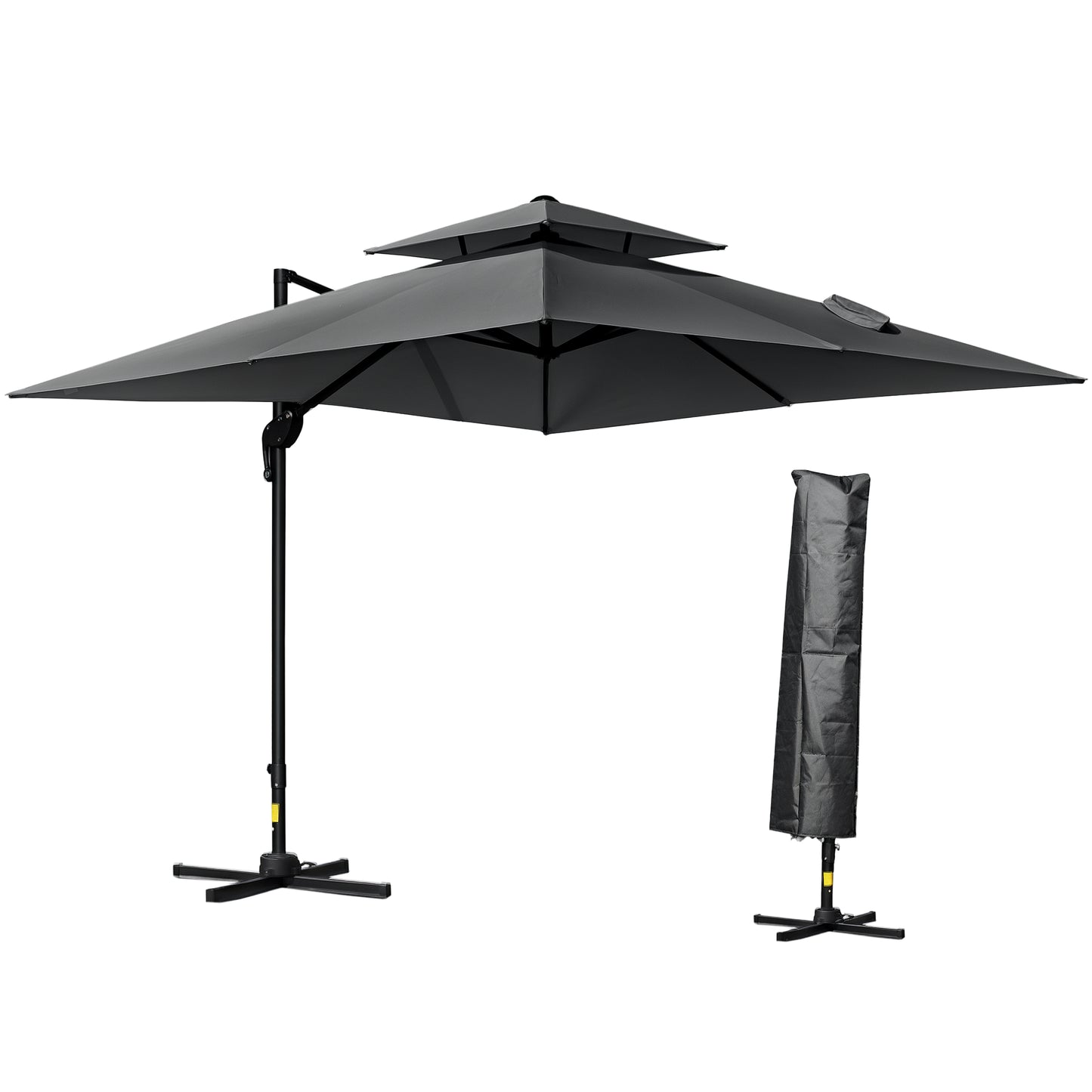 10' x 10' Cantilever Patio Umbrella, Double Top Square Offset Umbrella with 360° Rotation, 5 Adjustable Tilt Angles, Umb