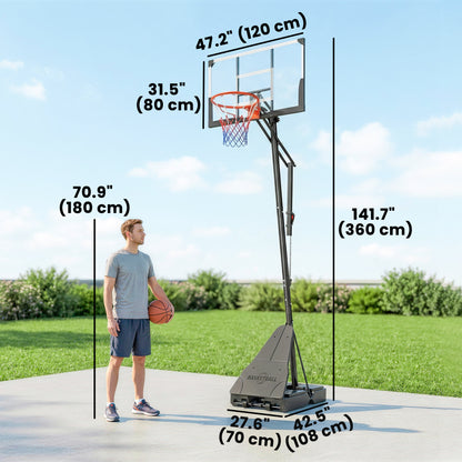 Soozier Portable Basketball Hoop Height Adjustable 8-10 Ft with 47" Shatterproof Backboard, Shock Absorbent Rim, Fillabl