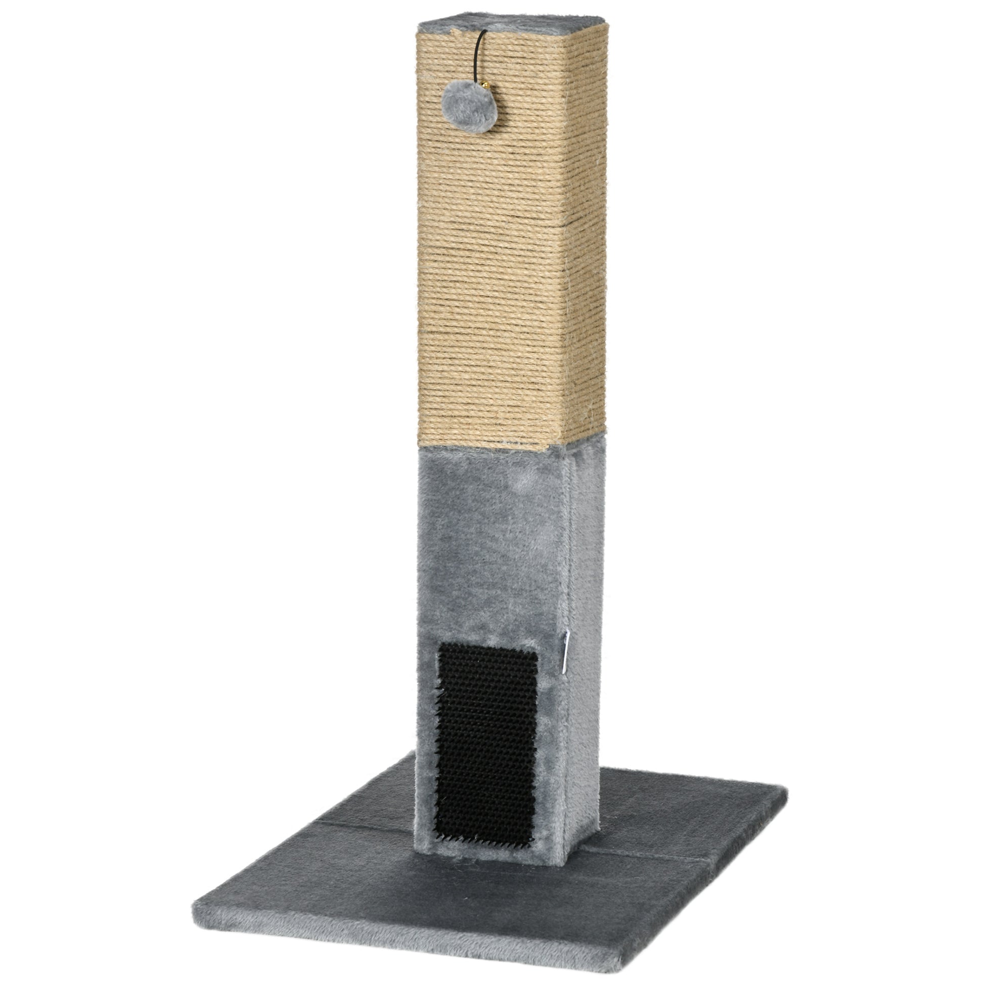 31" Tall Cat Scratching Post for Indoor Cats with Hanging Balls, Grooming Brushes, Stable Base, Grey