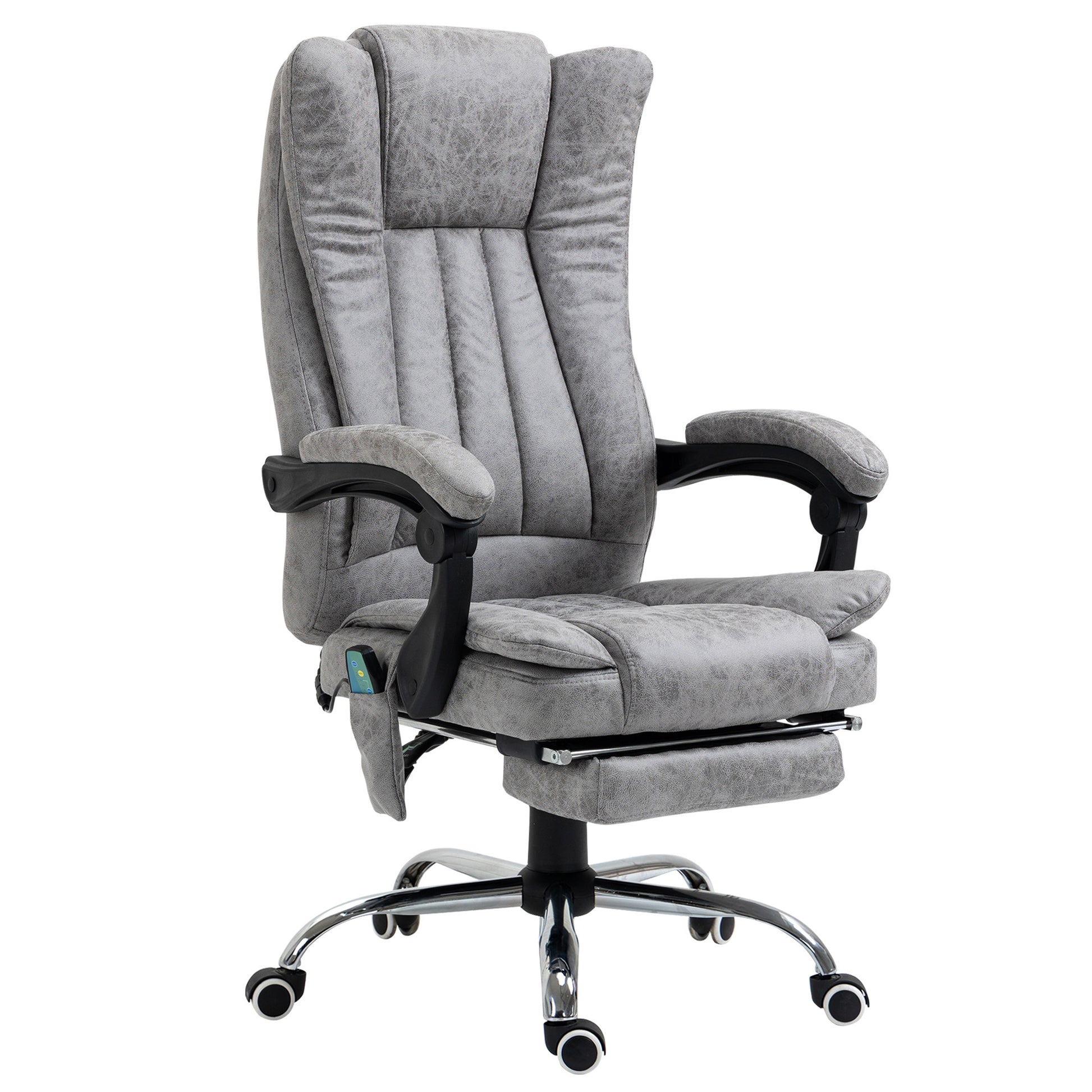 Office Chair 6-point Vibration Massage Chair Micro Fiber Recliner with Retractable Footrest Grey