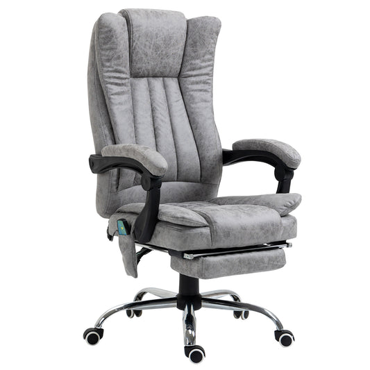 Office Chair 6-point Vibration Massage Chair Micro Fiber Recliner with Retractable Footrest Grey